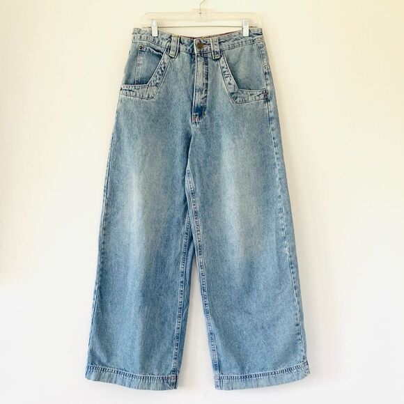 A.LAB Blue Denim with Pink Stitching Super Wide Leg sz 10 W32 Y2K Street - Picture 2 of 16